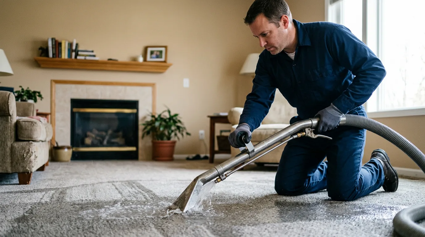Water damage restoration technician working near Rockwell City, IA